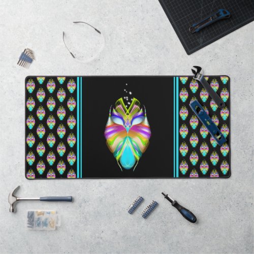 Colorful Cyan and Black Oracle Owl Desk Mat