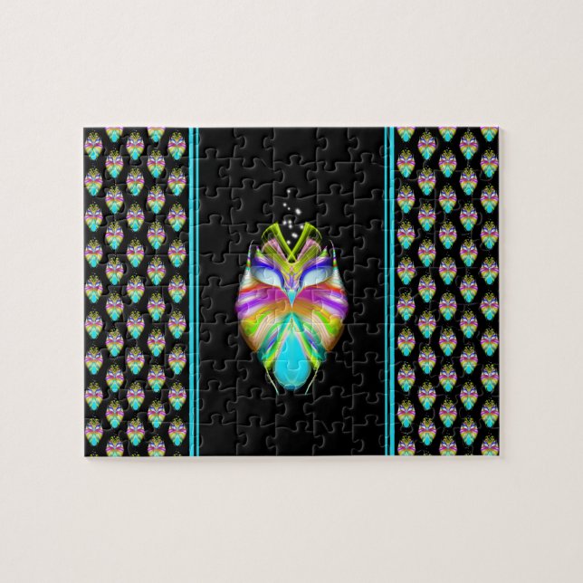 Colorful Cyan and Black Oracle Owl Jigsaw Puzzle (Horizontal)