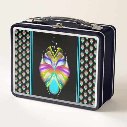 Colorful Cyan and Black Oracle Owl Metal Lunch Box