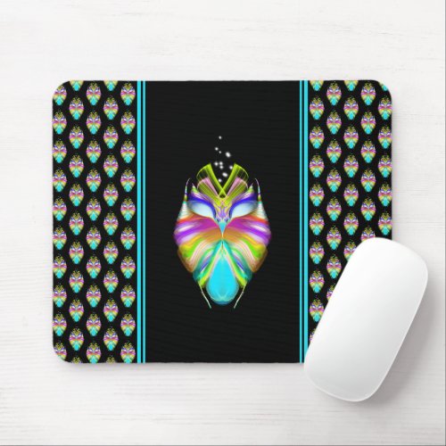 Colorful Cyan and Black Oracle Owl Mouse Pad