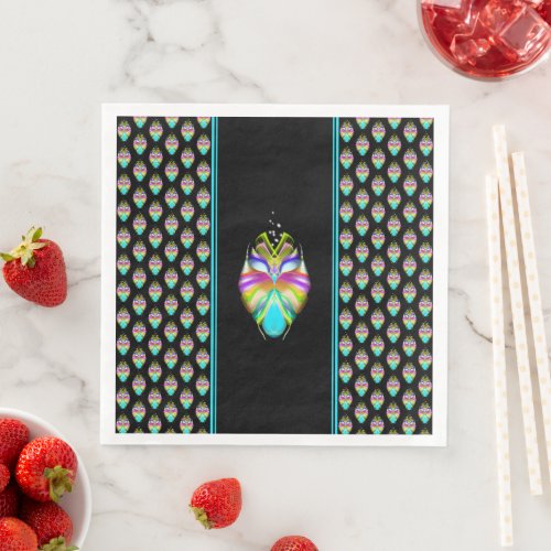 Colorful Cyan and Black Oracle Owl Paper Dinner Napkins