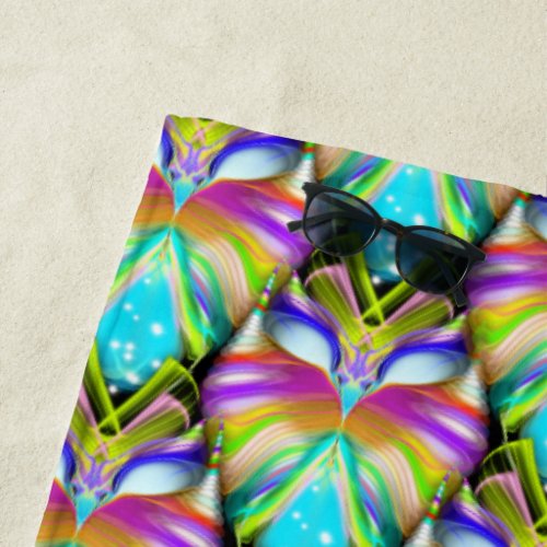 Colorful Cyan and Black Oracle Owl Pattern Beach Towel