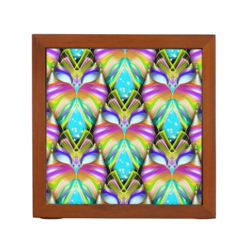 Colorful Cyan and Black Oracle Owl Pattern Desk Organizer
