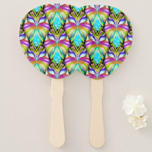 Colorful Cyan and Black Oracle Owl Pattern Hand Fan