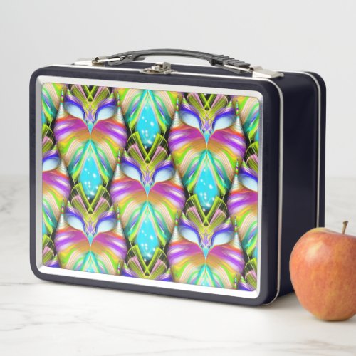 Colorful Cyan and Black Oracle Owl Pattern Metal Lunch Box