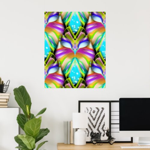 Colorful Cyan and Black Oracle Owl Pattern Poster