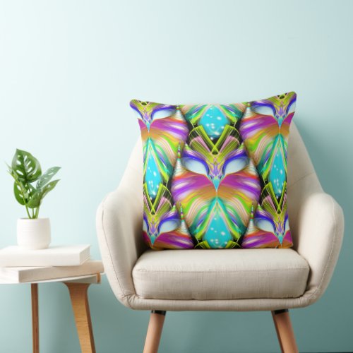 Colorful Cyan and Black Oracle Owl Pattern Throw Pillow