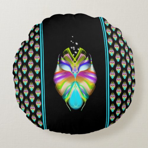 Colorful Cyan and Black Oracle Owl Round Pillow
