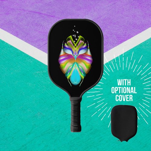 Colorful Cyan Black Oracle Owl Pickleball Paddle