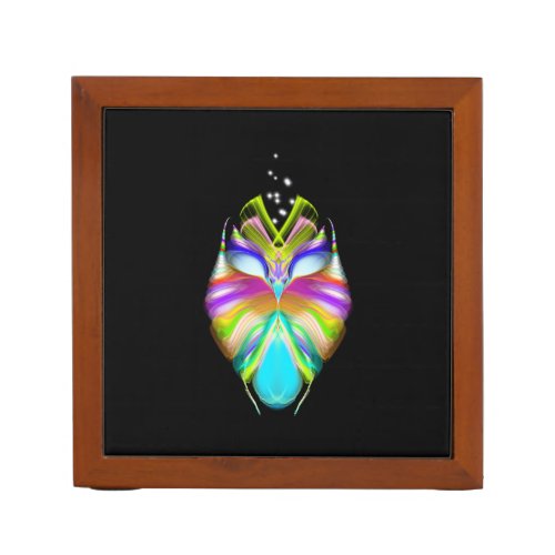 Colorful Cyan Black Oracle Owl Two Looks in One Desk Organizer