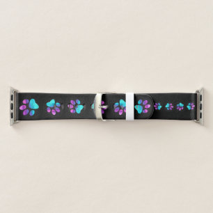  Colorful cyan blue purple Dog Paw print Apple Watch Band