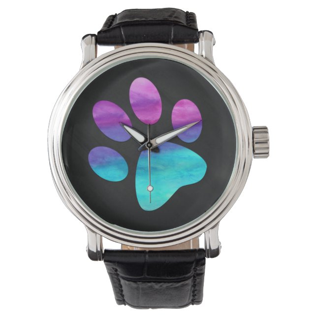  Colorful cyan blue purple Dog Paw print Watch (Front)
