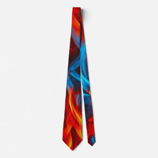 Colorful cyan blue red fire flame waves pattern neck tie