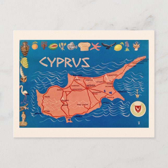 Colorful Cyprus Map Postcard (Front)