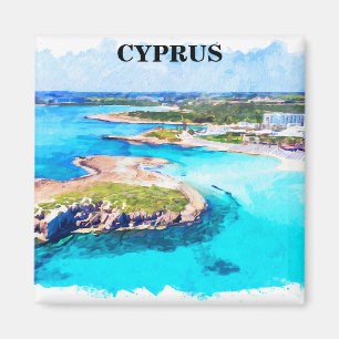 Colorful Cyprus Watercolor Beach Magnet