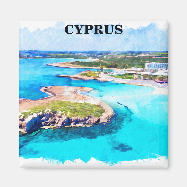 Colorful Cyprus Watercolor Beach  Magnet (Front)