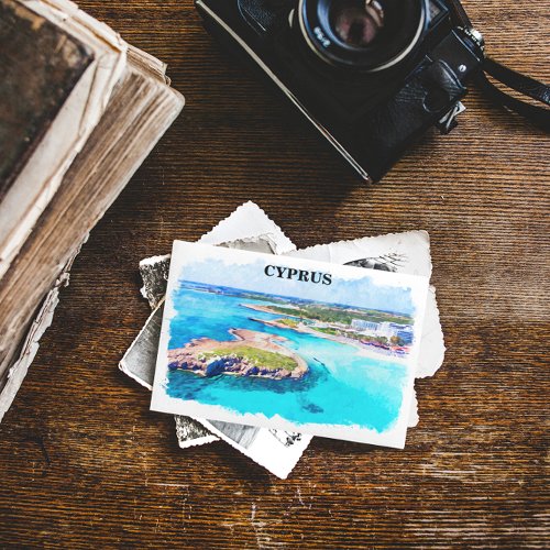 Colorful Cyprus Watercolor Beach  Postcard