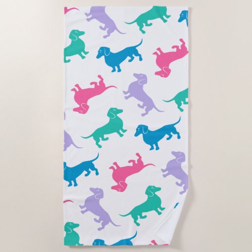 Colorful Dachshund Beach Party Beach Towel