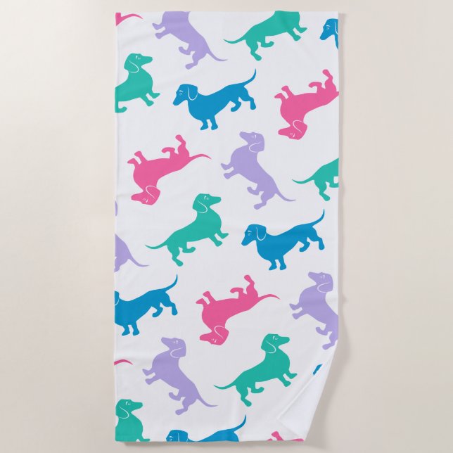 Colorful Dachshund Beach Party Towel (Front)