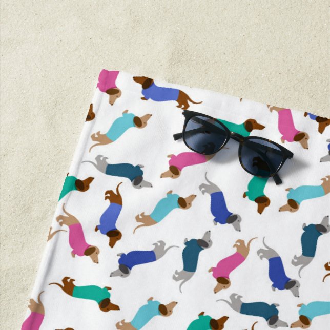 Colorful Dachshund Beach Towel (In Situ)