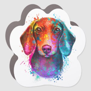 Colorful Dachshund Dog Art Illustration Car Magnet