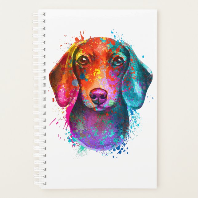 Colorful Dachshund Dog Art Illustration Planner (Front)