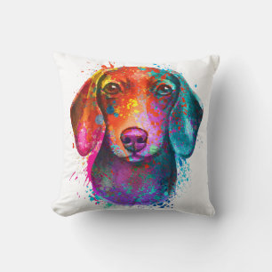 Colorful Dachshund Dog Art Illustration Throw Pillow