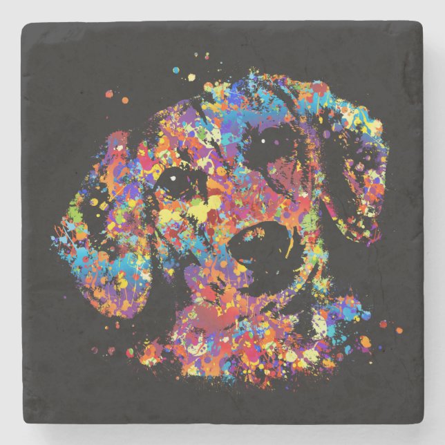 Colorful Dachshund dog  - Doxie Stone Coaster (Front)