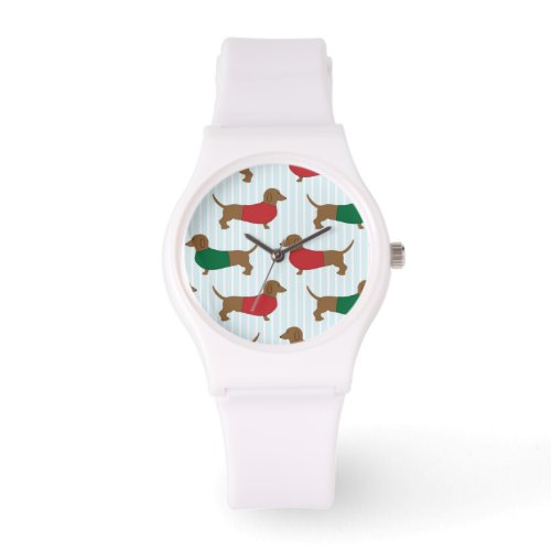 Colorful Dachshund Dogs Design Sporty White Watch