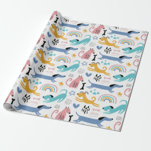 Colorful Dachshund Friends Wrapping Paper