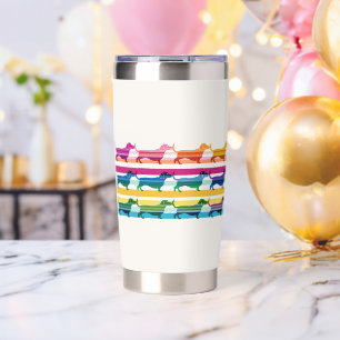 Colorful Dachshund Pattern Retro Stripes Insulated Tumbler