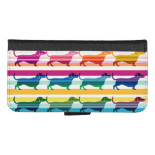 Colorful Dachshund Pattern Retro Stripes iPhone 8/7 Wallet Case