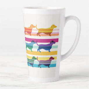 Colorful Dachshund Pattern Retro Stripes Latte Mug
