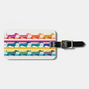 Colorful Dachshund Pattern Retro Stripes Luggage Tag