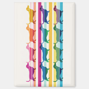 Colorful Dachshund Pattern Retro Stripes Magnet