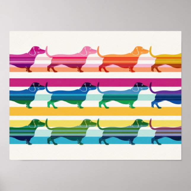 Colorful Dachshund Pattern Retro Stripes Poster (Front)