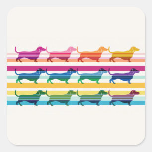 Colorful Dachshund Pattern Retro Stripes Square Sticker
