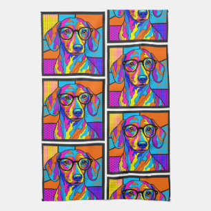 Colorful Dachshund Pop Art Kitchen Towel