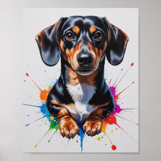 Colorful Dachshund Watercolor Art Poster