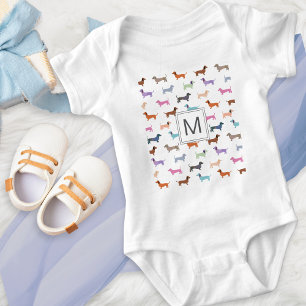 Colorful Dachshunds Cute Sausage Dogs Patterned Baby Bodysuit