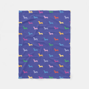 Colorful Dachshunds Pattern Blue Fleece Blanket