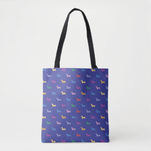 Colorful Dachshunds Pattern Blue Tote Bag