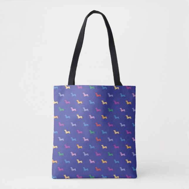 Colorful Dachshunds Pattern Blue Tote Bag (Front)