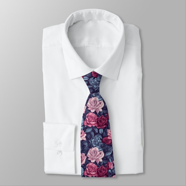 Colorful Dads Fathers Day Gifts Rose Flower Neck Tie (Tied)