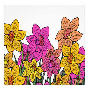 Colorful Daffodils Flowers Design Photo Print
