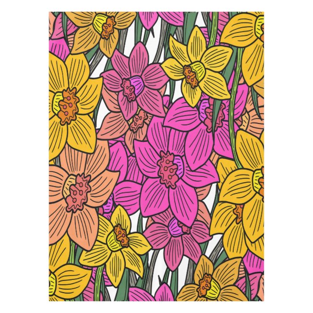 Colorful Daffodils Flowers Design Tablecloth (Front)