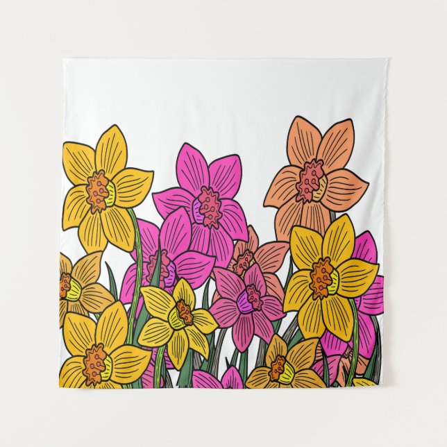 Colorful Daffodils Flowers Design Tapestry (Front)