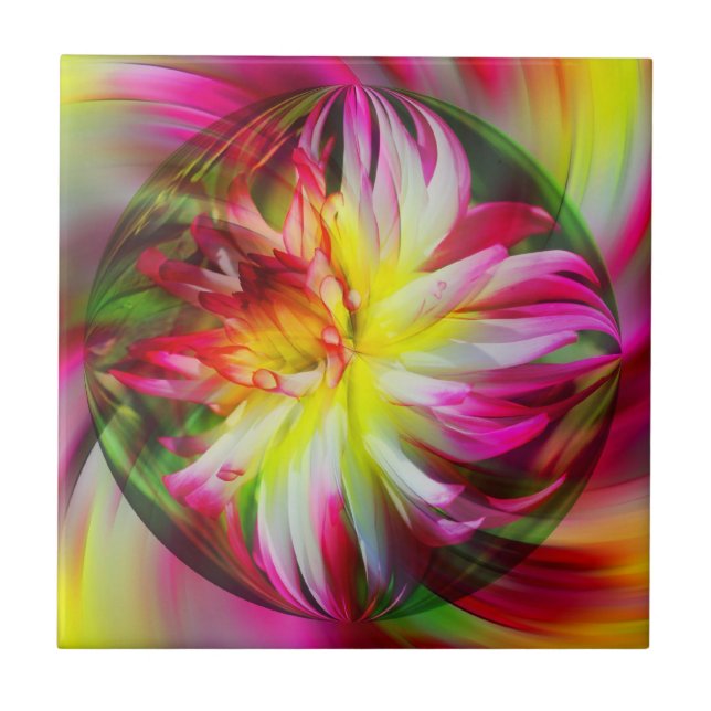 Colorful Dahlia Floral Abstract Art Ceramic Tile (Front)