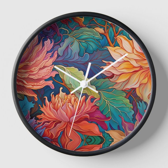 Colorful Dahlia Floral Tapestry Clock (Front)