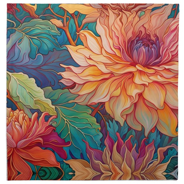 Colorful Dahlia Floral Tapestry Cloth Napkin (Front)
